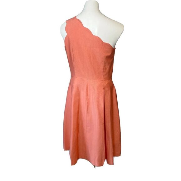 Weddington Way One Shoulder Scalloped A-Line Bridesmaid Dress Coral 8 Pocket - Picture 2 of 7